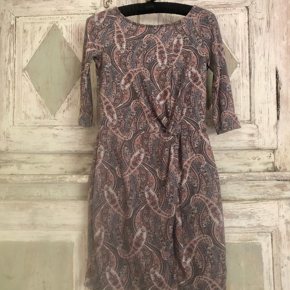 Paisley 3/4 sleeve knotted sheath dress Size S